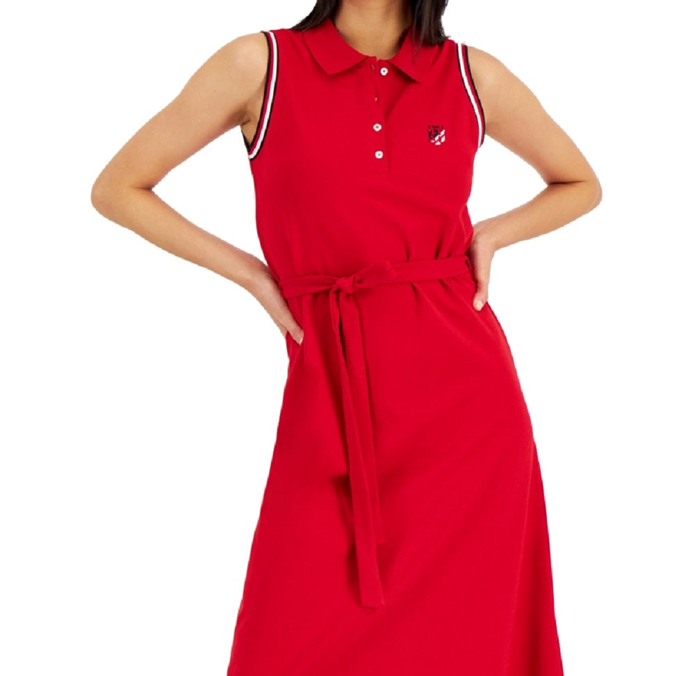 Tommy Hilfiger Women's Short Sleeve Flare Polo Dress Red Size Medium