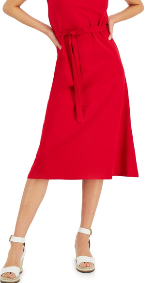 Tommy Hilfiger Women's Short Sleeve Flare Polo Dress Red Size Medium