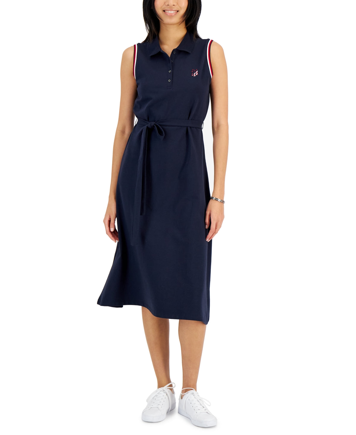 Tommy Hilfiger Women's Short Sleeve Flare Polo Dress Blue Size Medium