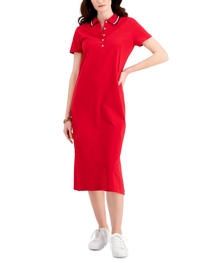 Tommy Hilfiger Women's Midi Polo Dress Red Size X Small