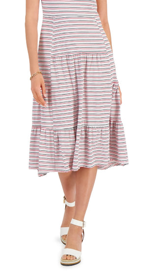 Tommy Hilfiger Women's Striped Tiered Midi Dress White Size Medium