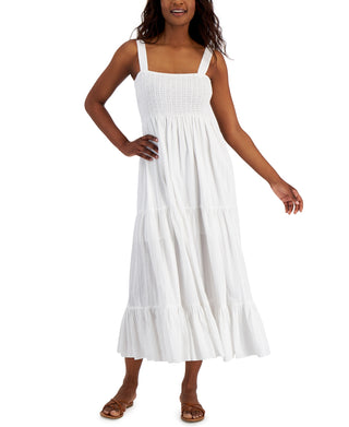 Tommy Hilfiger Women's Plaid Tiered Sleeveless Dress White Size Large