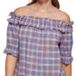 Tommy Hilfiger Women's Plaid Off The Shoulder Top Blue Size Large