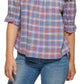 Tommy Hilfiger Women's Plaid Off The Shoulder Top Blue Size Large