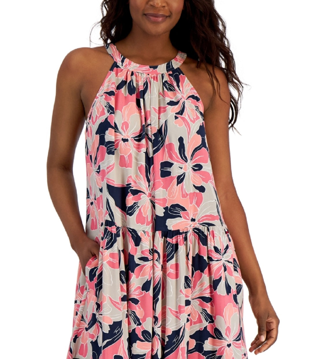 Tommy Hilfiger Women's Floral Print Halter Maxi Dress Pink Size X-Small