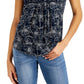 Tommy Hilfiger Women's Floral Print Ladder Trim Pintucked Top White Size Medium