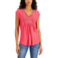 Tommy Hilfiger Women's Solid Pintucked Ladder Trip Top Pink Size Medium