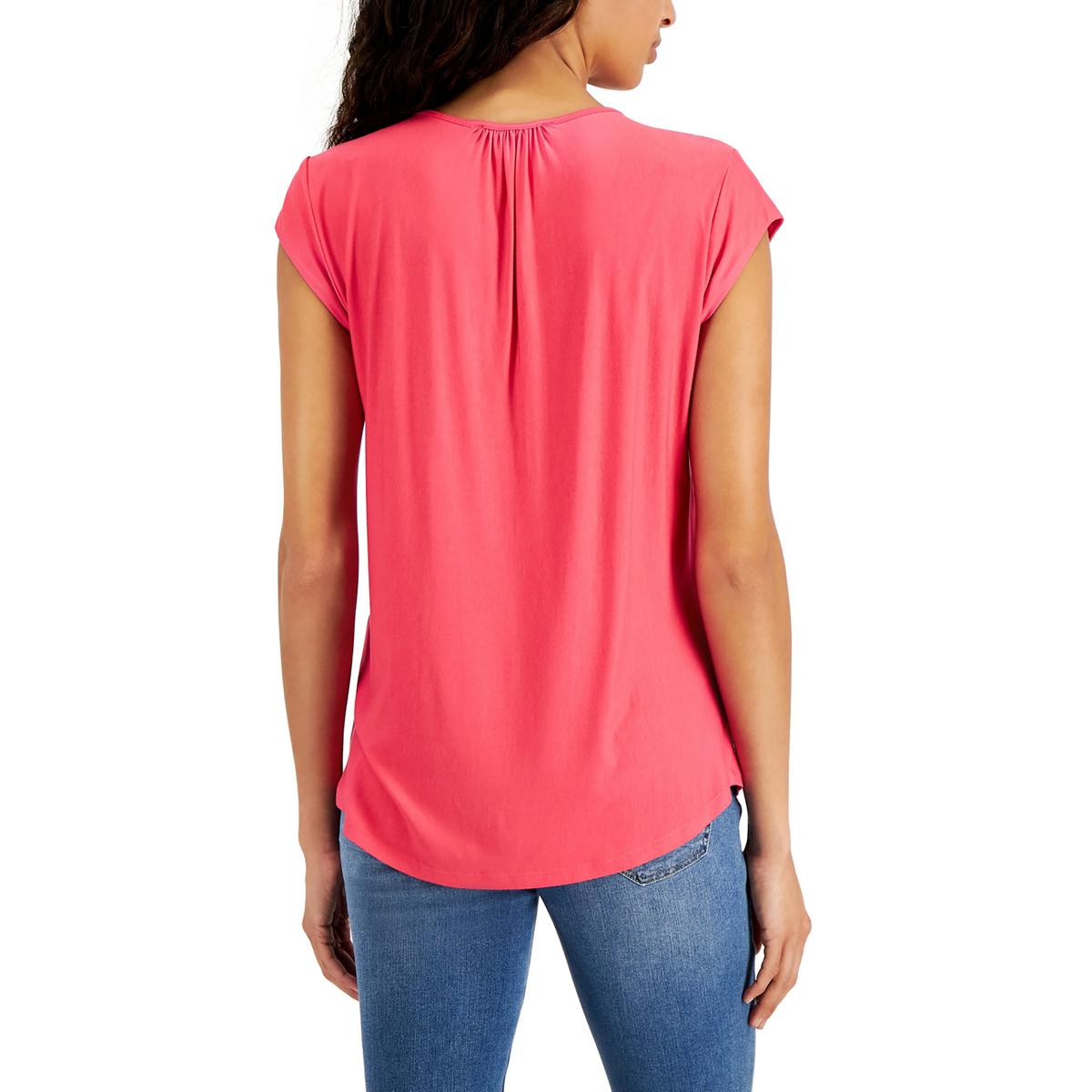 Tommy Hilfiger Women's Solid Pintucked Ladder Trip Top Pink Size Medium