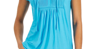 Tommy Hilfiger Women's Pintucked Ladder Trip Top Blue Size XX-Large