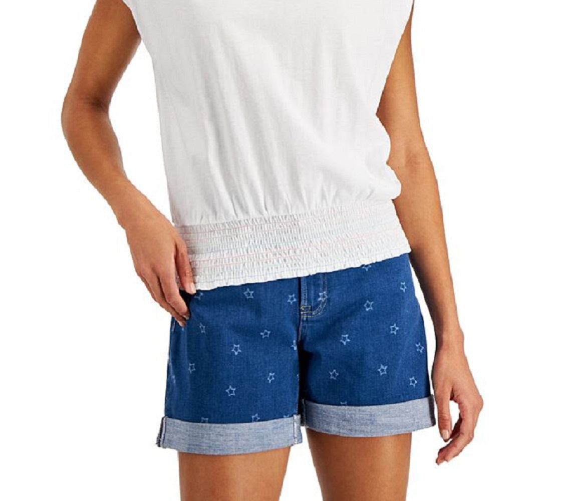 Tommy Hilfiger Women's Solid Smocked Waist Top White Size Large