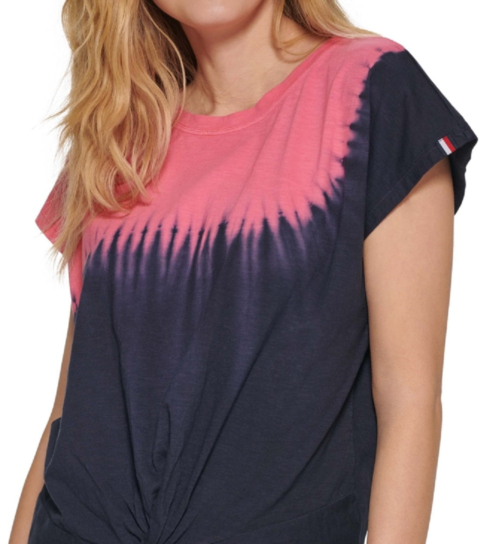 Tommy Hilfiger Women's Short Sleeve Tie Dye Knot T-Shirt Pink Size Medium