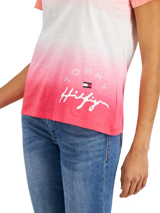 Tommy Hilfiger Women's Cotton Dip Dyed T-Shirt Pink Size Medium