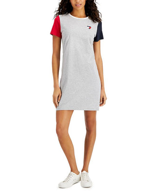 Tommy Hilfiger Women's Colorblocked Heart T-Shirt Dress Gray Size XX-Large