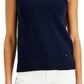 Tommy Hilfiger Women's Crochet Trim Sleeveless Sweater Blue Size Small