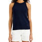 Tommy Hilfiger Women's Crochet Trim Sleeveless Sweater Blue Size Small