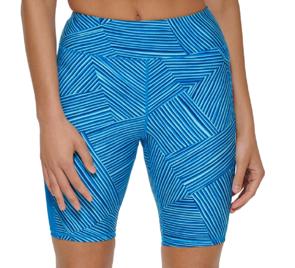 Tommy Hilfiger Women's Printed High Rise Compression Bike Shorts Blue Size X Large