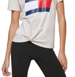 Tommy Hilfiger Women's Tie Front Logo T Shirt Gray Size X Large