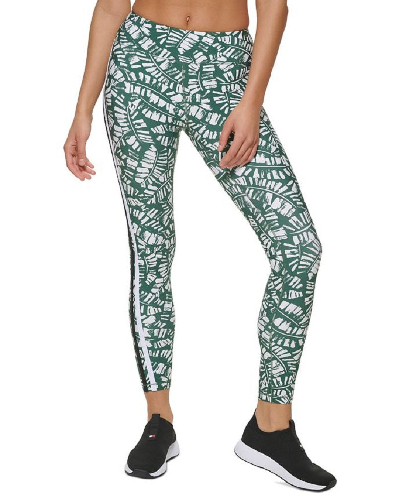 Tommy Hilfiger Women's Palm Print High Rise Compression Leggings Green Size Small
