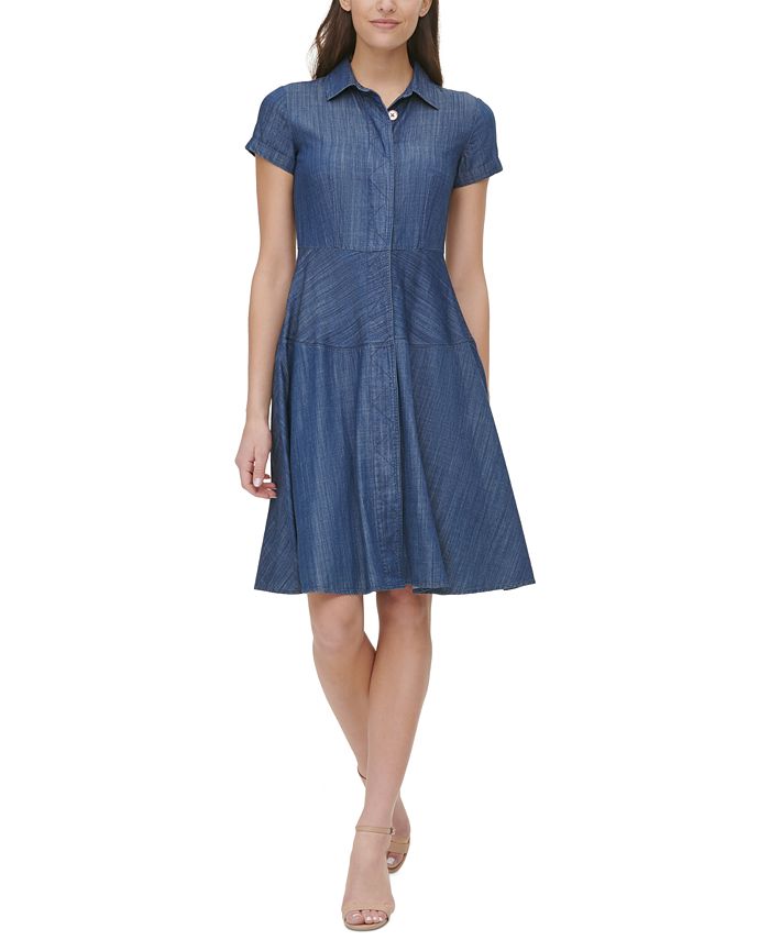 Tommy Hilfiger Women's Chambray Shirtdress Blue Size 2Petite