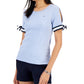Tommy Hilfiger Women's Tie Sleeve Cotton Top Blue Size Small