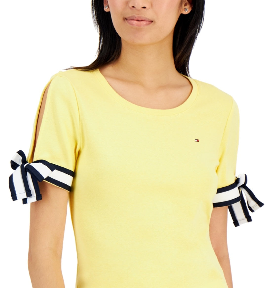 Tommy Hilfiger Women's Tie Sleeve Cotton Top Yellow