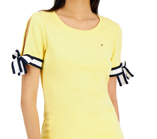 Tommy Hilfiger Women's Tie Sleeve Cotton Top Yellow