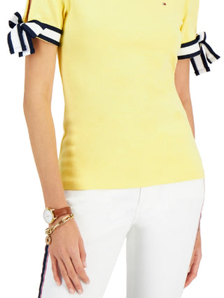 Tommy Hilfiger Women's Tie Sleeve Cotton Top Yellow