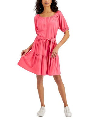 Tommy Hilfiger Women's Tiered Peasant Dress Pink Size X-Large
