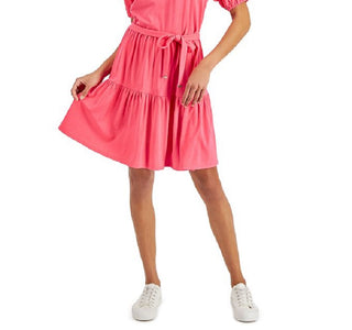 Tommy Hilfiger Women's Tiered Peasant Dress Pink Size X-Large