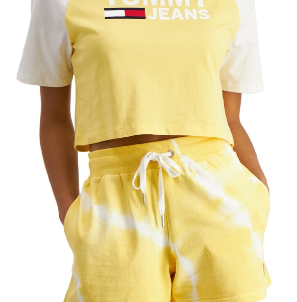 Tommy Jeans Women's Tie Dyed Knit Cotton Shorts Yellow Size Medium