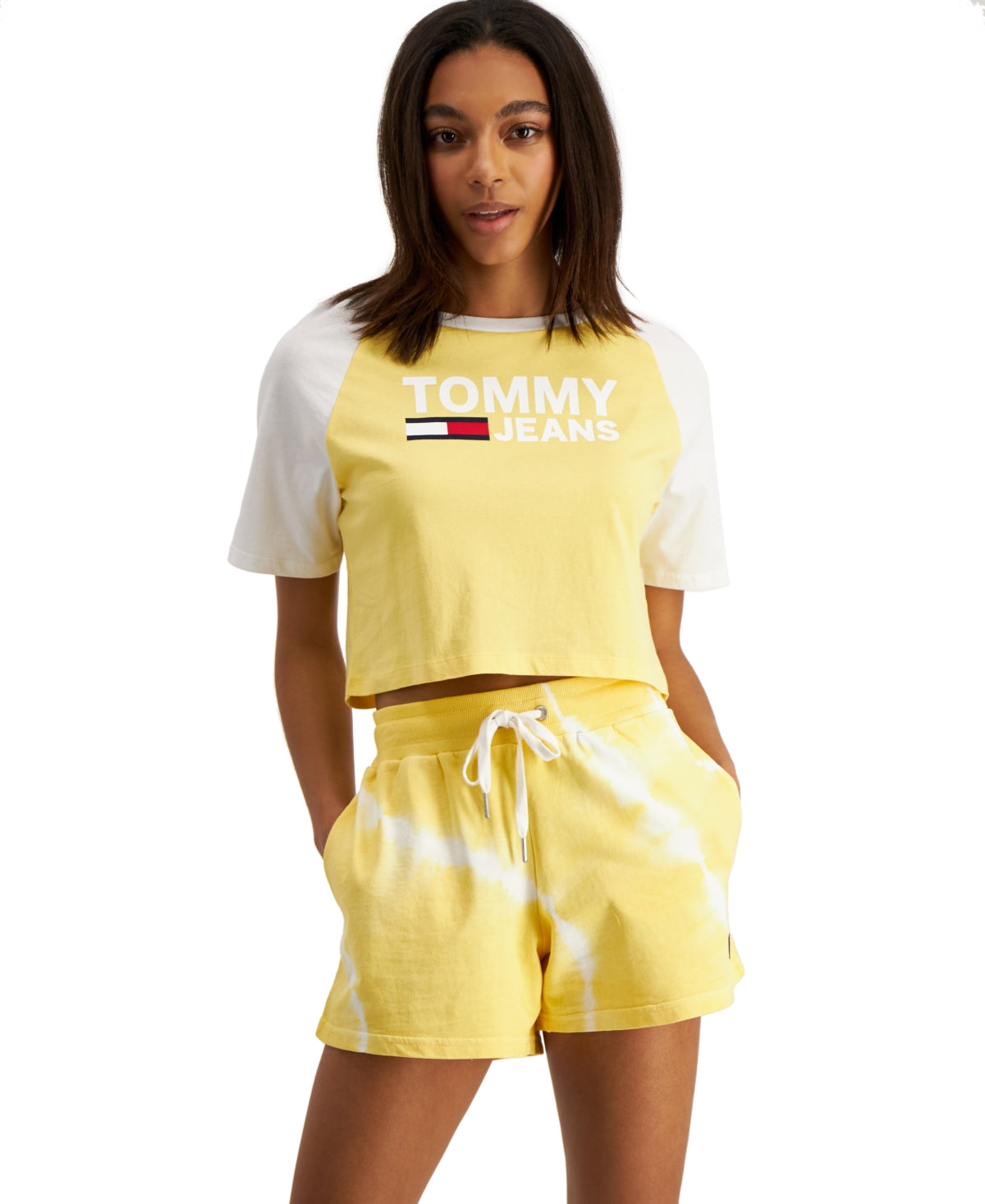 Tommy Jeans Women's Tie Dyed Knit Cotton Shorts Yellow Size Medium