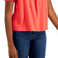 Tommy Hilfiger Women's Smocked Puff Sleeve Pullover Top Red Size Large