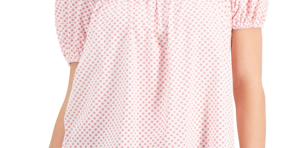 Tommy Hilfiger Women's Daisy Dot Puffed Sleeve Top Pink Size Large