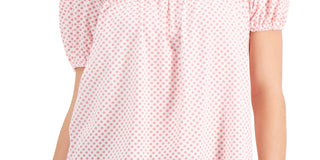 Tommy Hilfiger Women's Daisy Dot Puffed Sleeve Top Pink Size Large