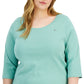 Tommy Hilfiger Women's Cotton 3/4 Sleeve T-Shirt Green Size 1X