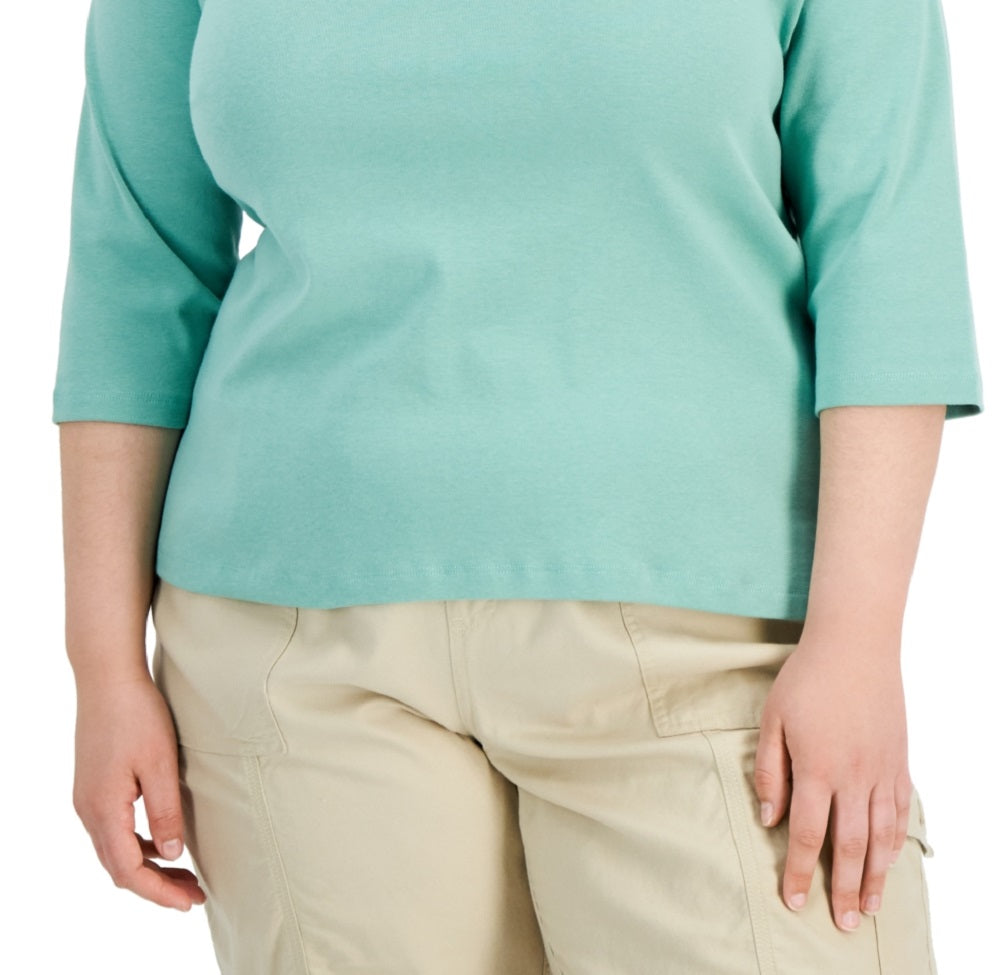 Tommy Hilfiger Women's Cotton 3/4 Sleeve T-Shirt Green Size 1X