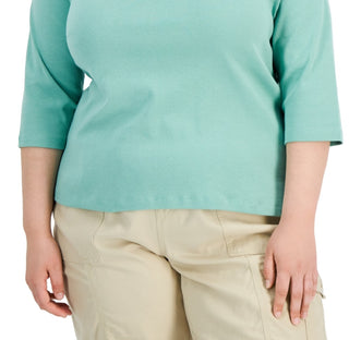 Tommy Hilfiger Women's Cotton 3/4 Sleeve T-Shirt Green Size 1X