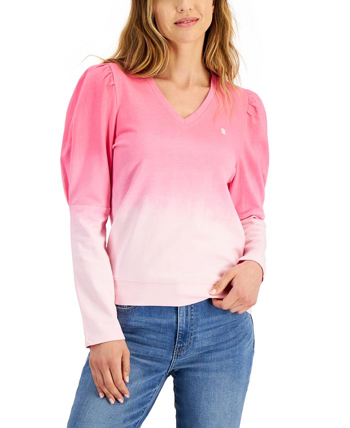Tommy Hilfiger Women's Long Sleeve Cotton Ombre Top Pink Size Small