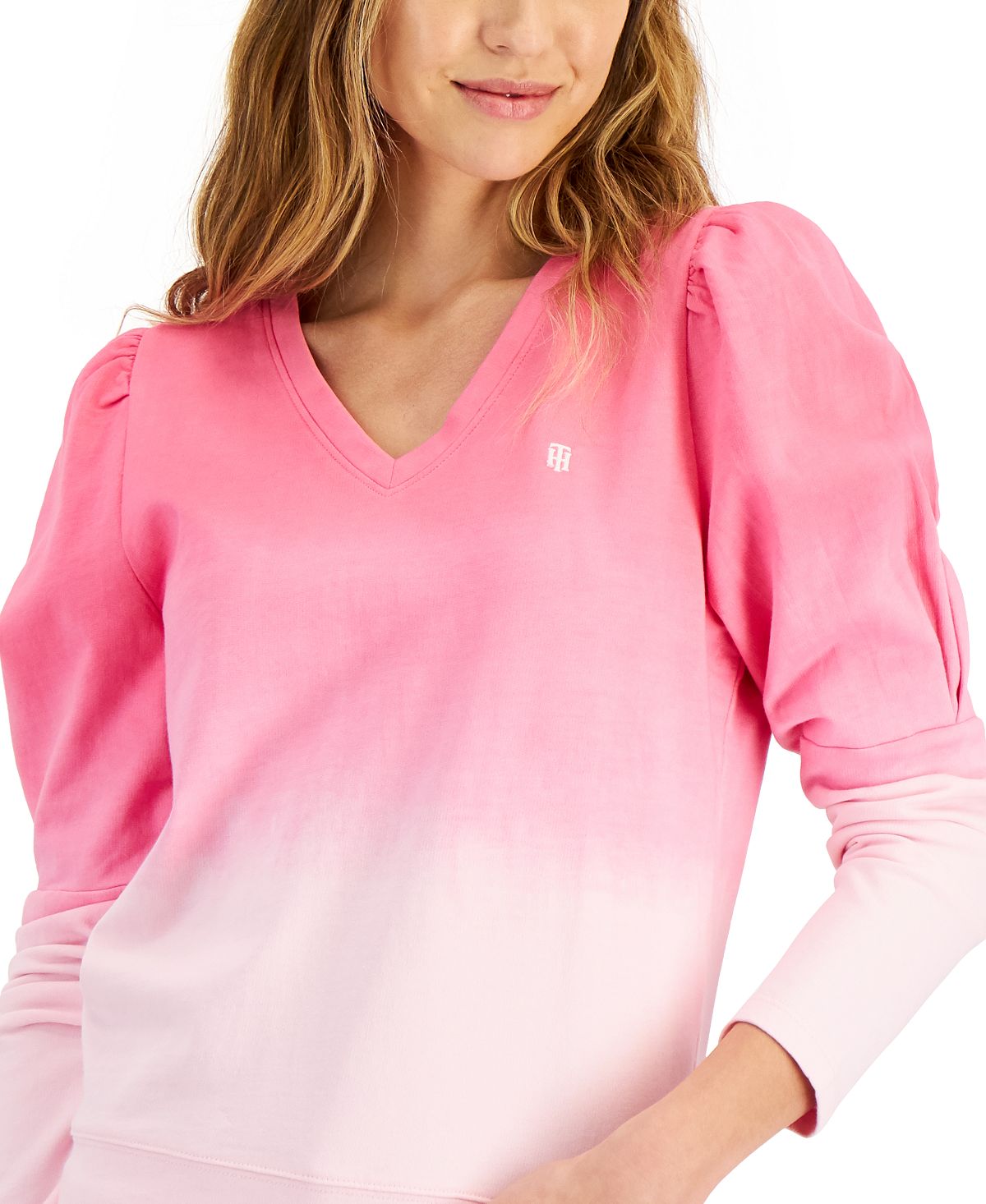 Tommy Hilfiger Women's Long Sleeve Cotton Ombre Top Pink Size Small