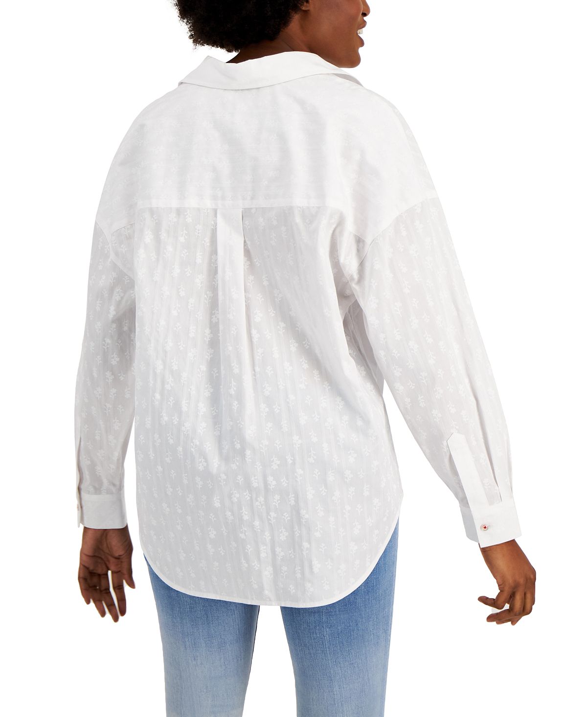 Tommy Hilfiger Women's Cotton Textured Popover Tunic Top White Size Small