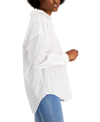 Tommy Hilfiger Women's Cotton Textured Popover Tunic Top White Size Small