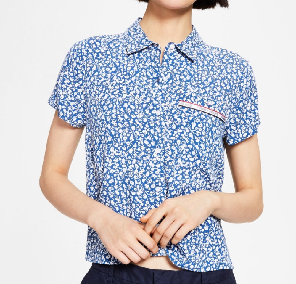 Tommy Jeans Women's Floral Print Button Down Shirt Blue Size X-Small