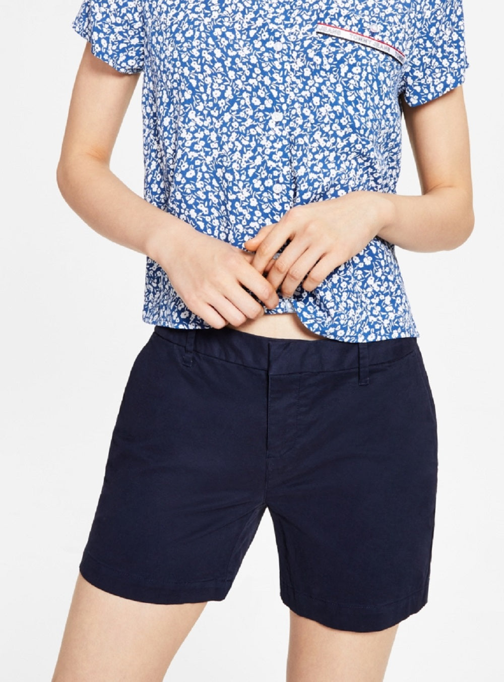 Tommy Jeans Women's Floral Print Button Down Shirt Blue Size X-Small