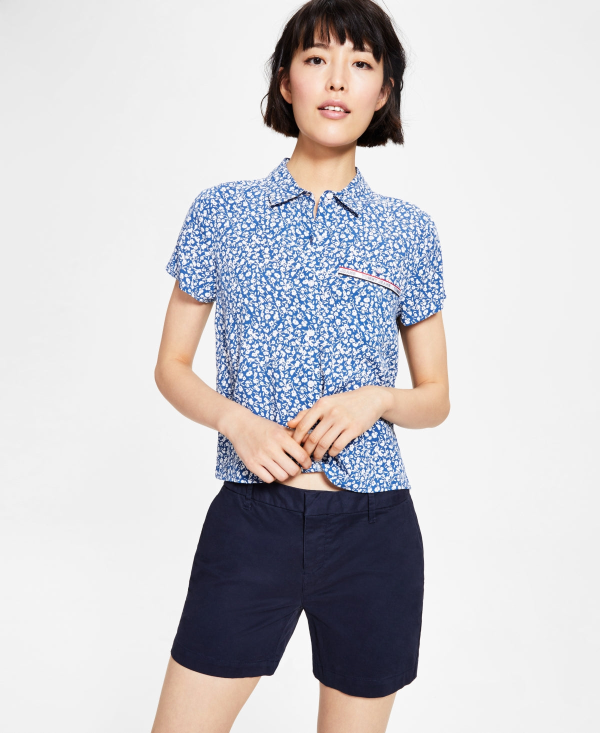 Tommy Jeans Women's Floral Print Button Down Shirt Blue Size X-Small