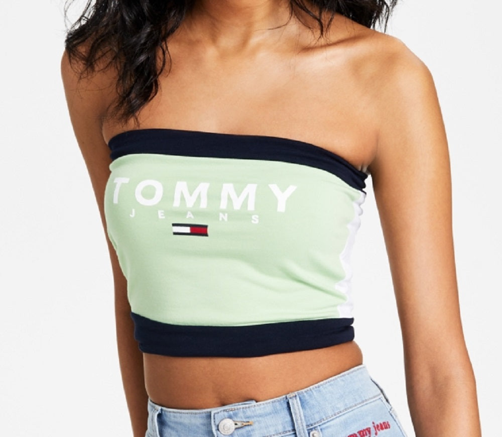 Tommy Jeans Women's Color Block Bandeau Top Green Size Large