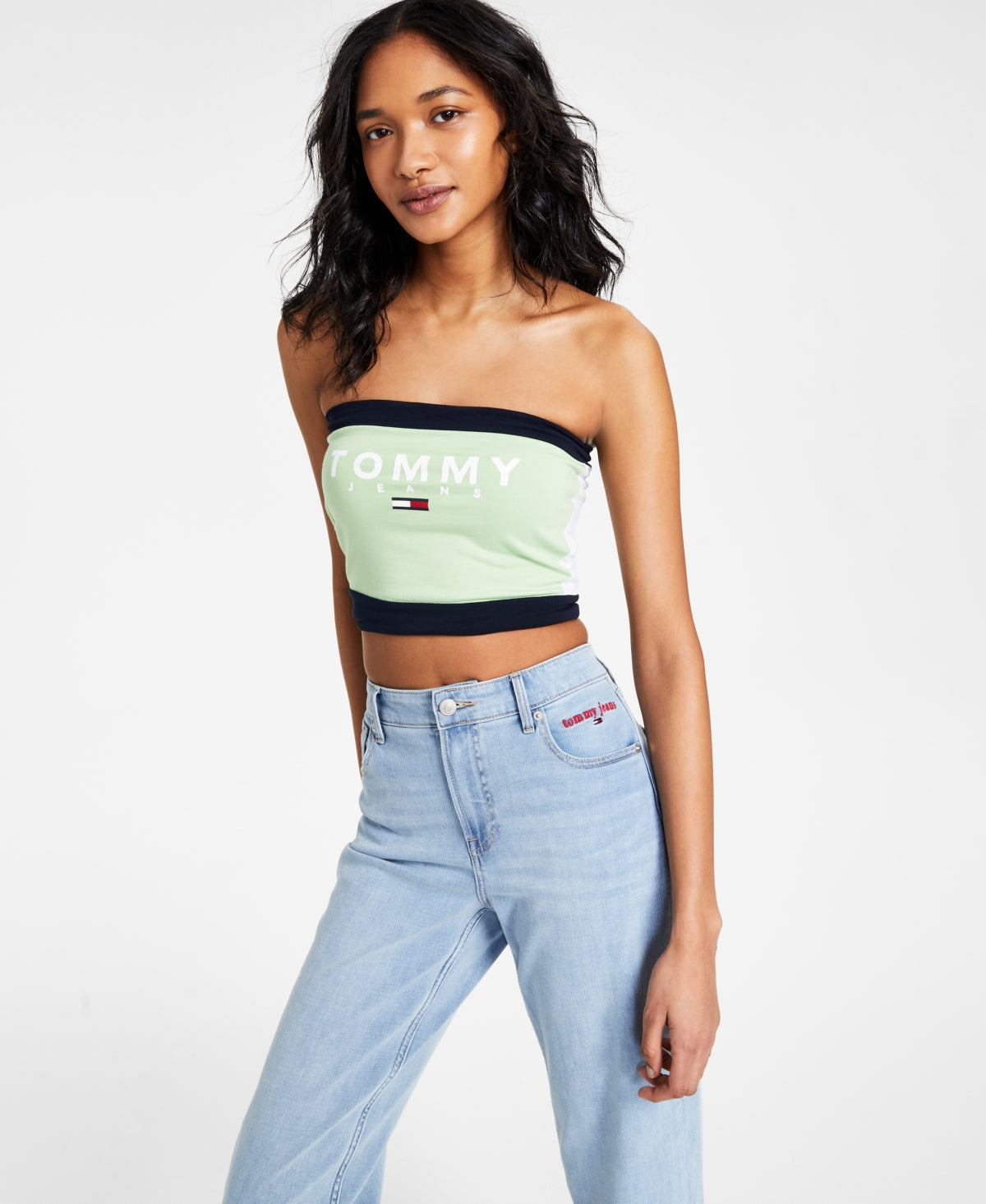 Tommy Jeans Women's Color Block Bandeau Top Green Size Large