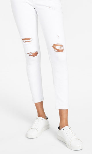 Tommy Jeans Women's Distressed Mid Rise Skinny Ankle Jeans White Size 31