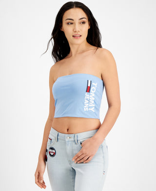 Tommy Jeans Women's Fused Logo Bandeau Blue Size X-Small
