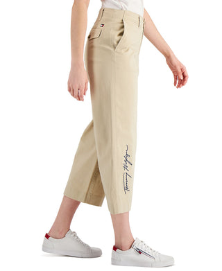 Tommy Hilfiger Women's Logo Pocket Wide Leg Pants Brown Size 8