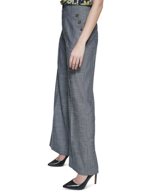 Tommy Hilfiger Women's Button Embellished Wide Leg Pants Blue Size 16